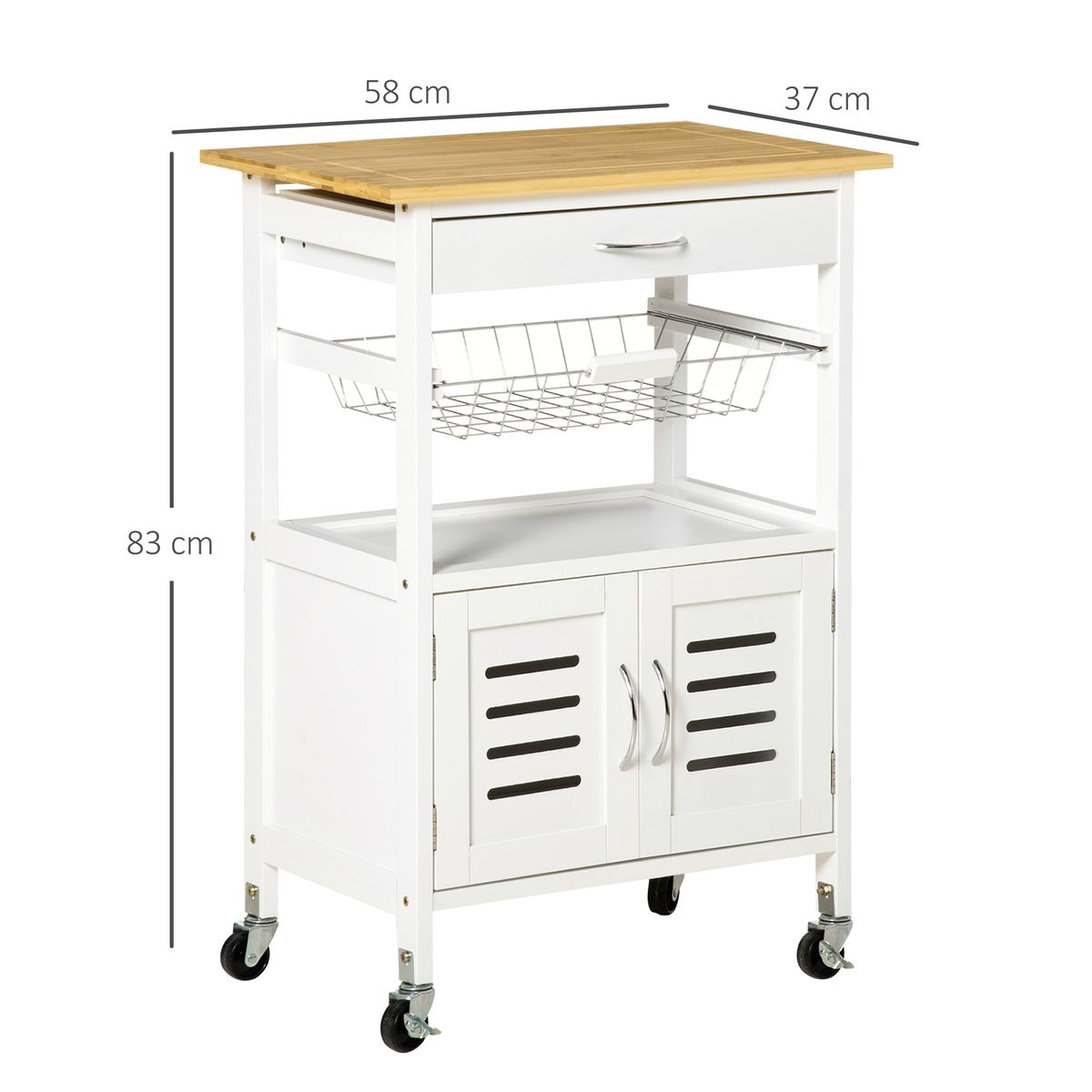 Carro de cocina Vorona Homcom con ruedas blanco/natural 83x58x37 cm 3