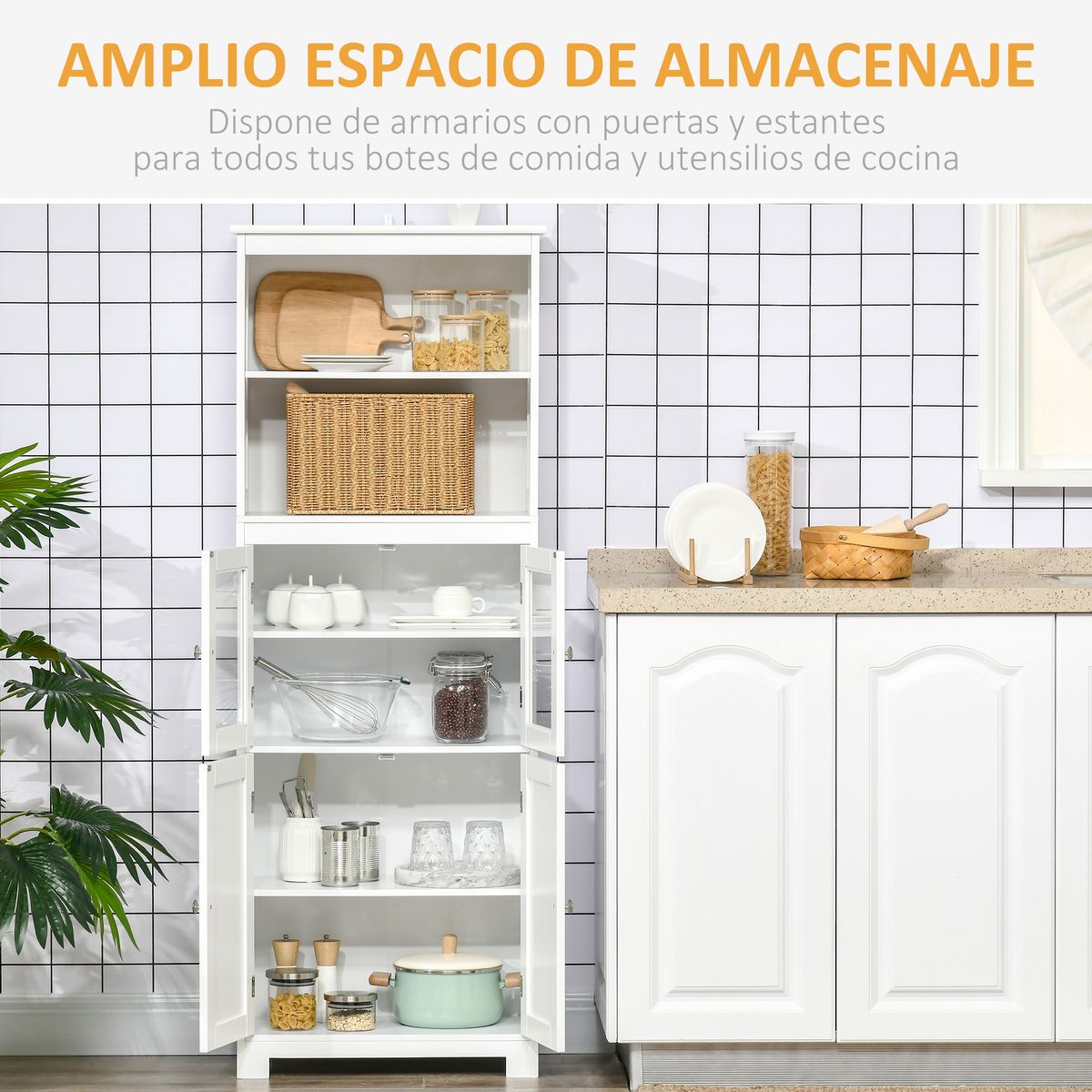 Aparador Unic Homcom 4 puertas + estantes abiertos blanco 162x60x30 cm web