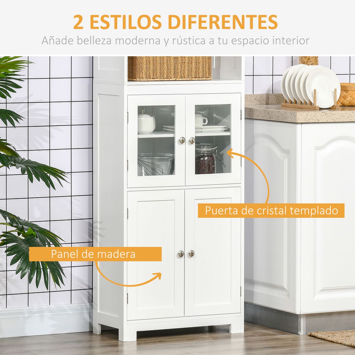Aparador Unic Homcom 4 puertas + estantes abiertos blanco 162x60x30 cm detalles web