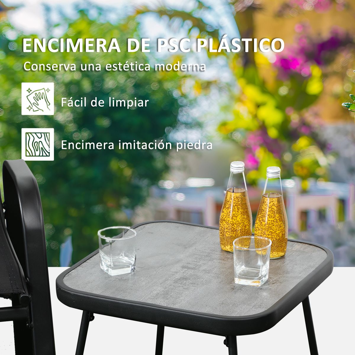 Conjunto de jardín Outsunny 2 sillas + 1 mesa negro 5