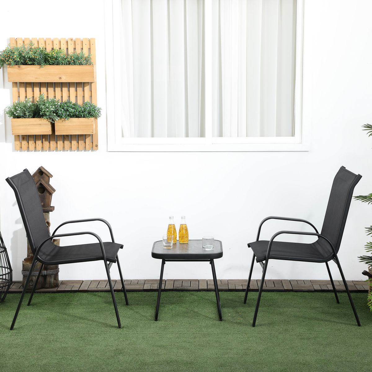 Conjunto de jardín Outsunny 2 sillas + 1 mesa negro 7