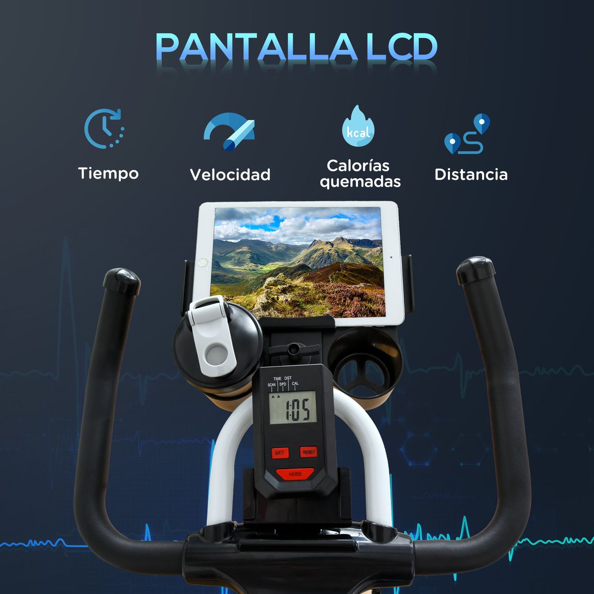 Bicicleta estática Fitness Homcom pantalla LCD blanco 114-100x103x53 cm manillar