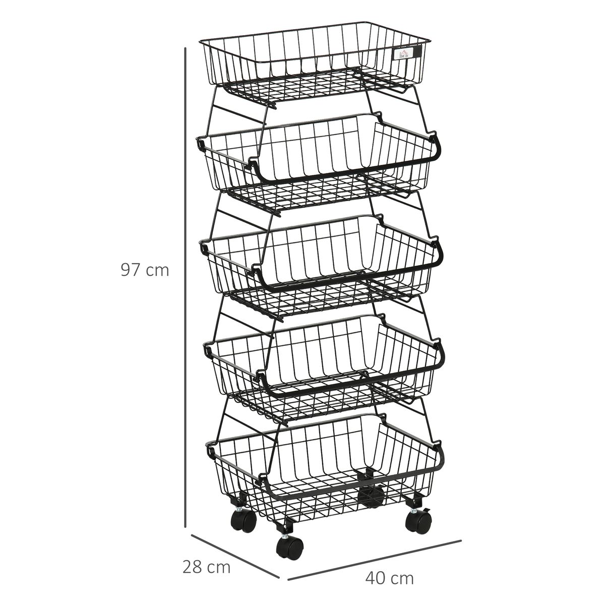 Frutero Bone Homcom 5 niveles con ruedas negro 97x40x28 cm medidas