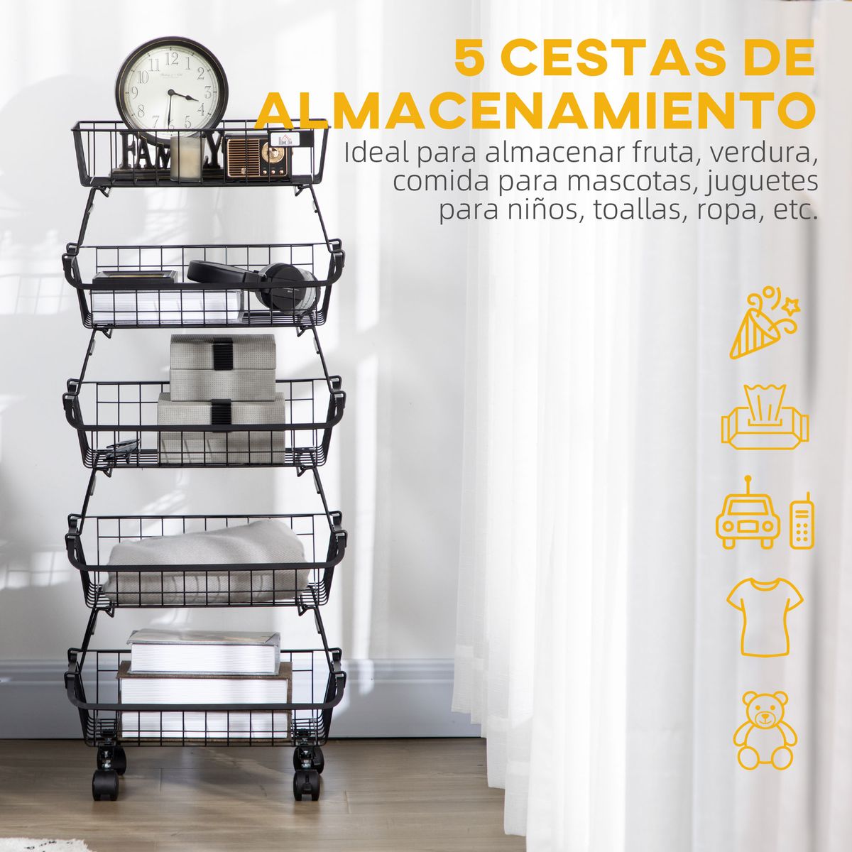 Frutero Bone Homcom 5 niveles con ruedas negro 97x40x28 cm frutero