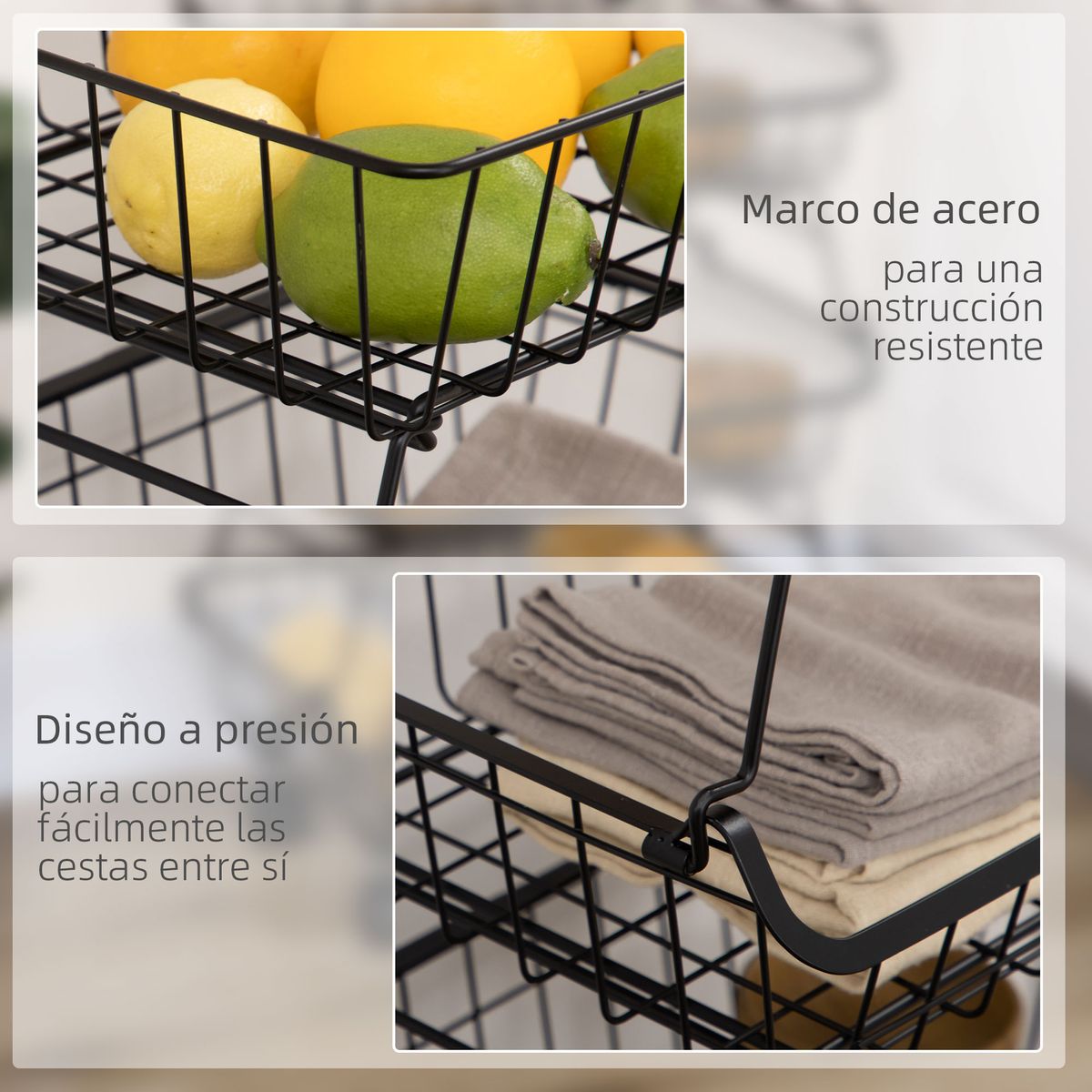 Frutero Bone Homcom 5 niveles con ruedas negro 97x40x28 cm detalles