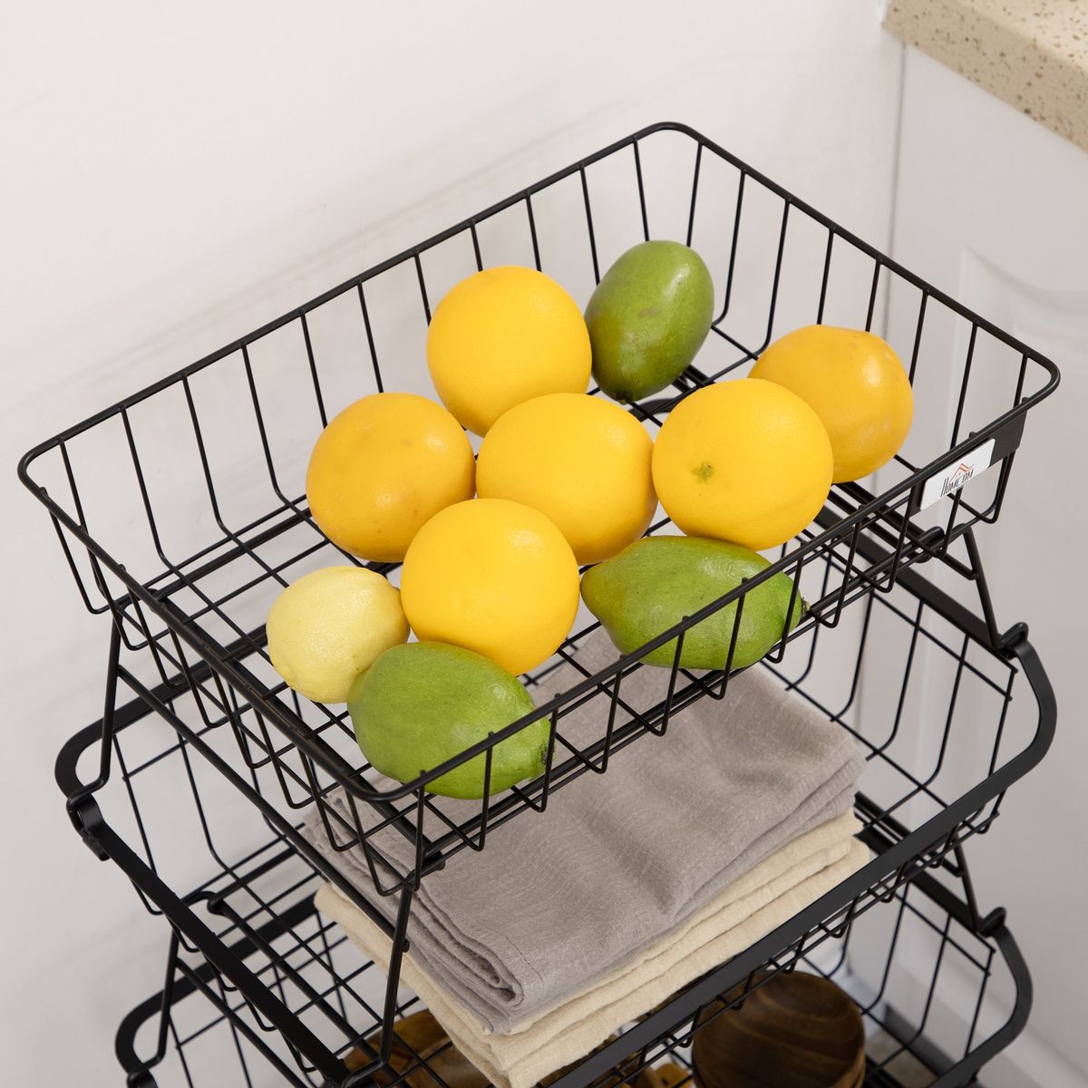 Frutero Bone Homcom 5 niveles con ruedas negro 97x40x28 cm limones
