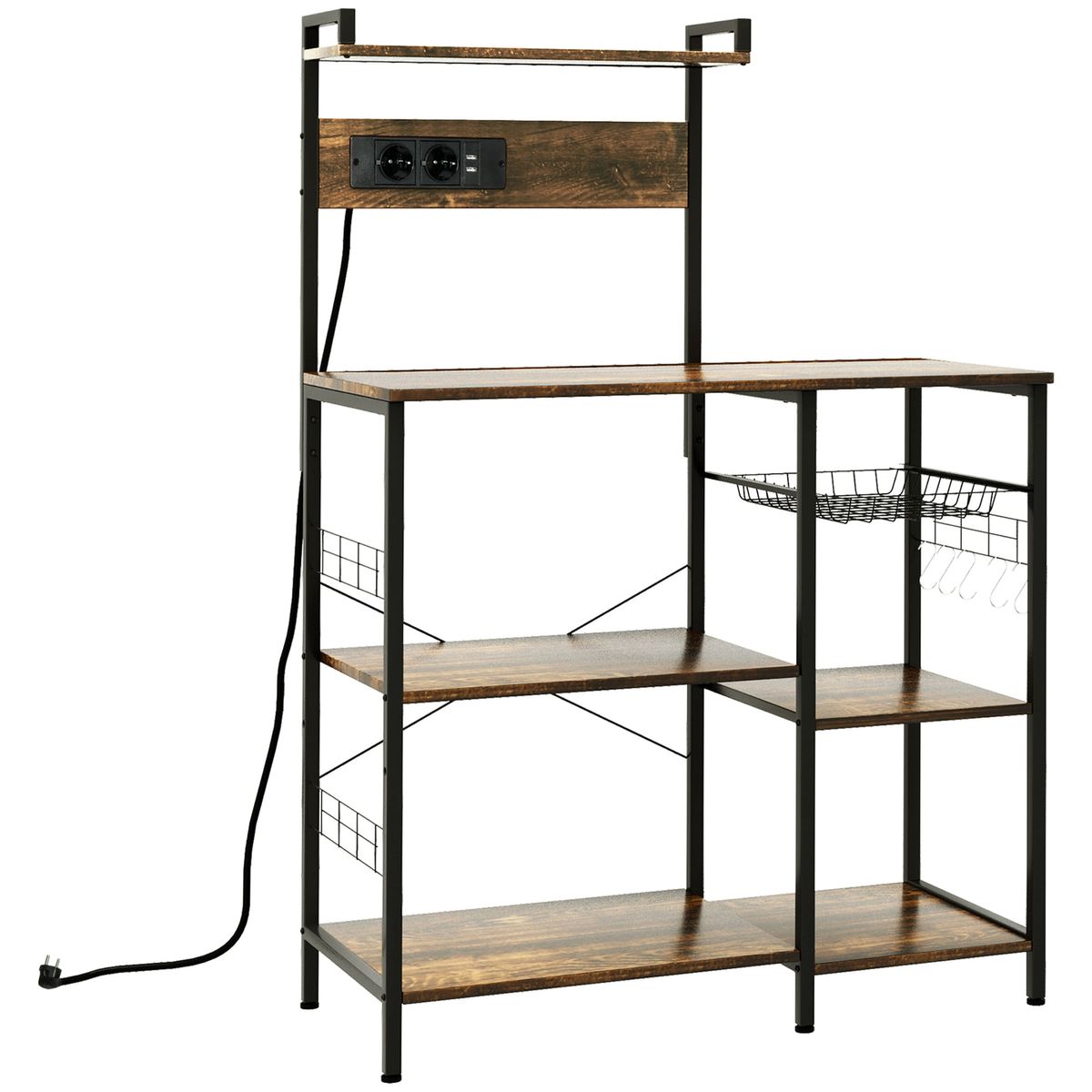 Mueble de cocina Eris Homcom con enchufe y USB roble/negro 130x90x42 cm 2