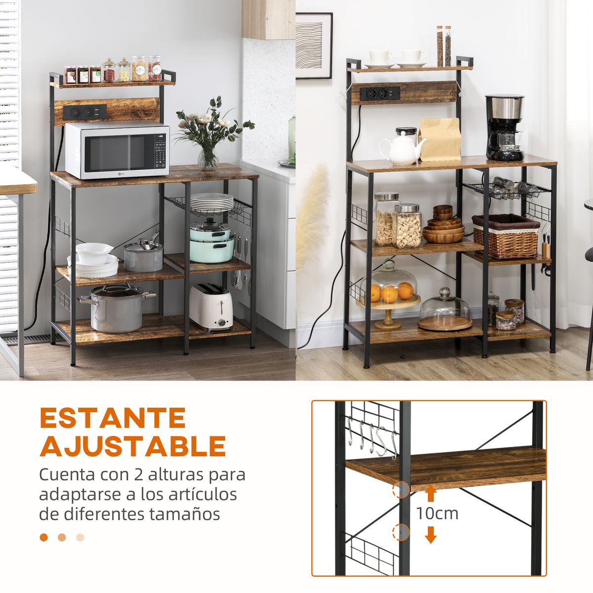 Mueble de cocina Eris Homcom con enchufe y USB roble/negro 130x90x42 cm 5