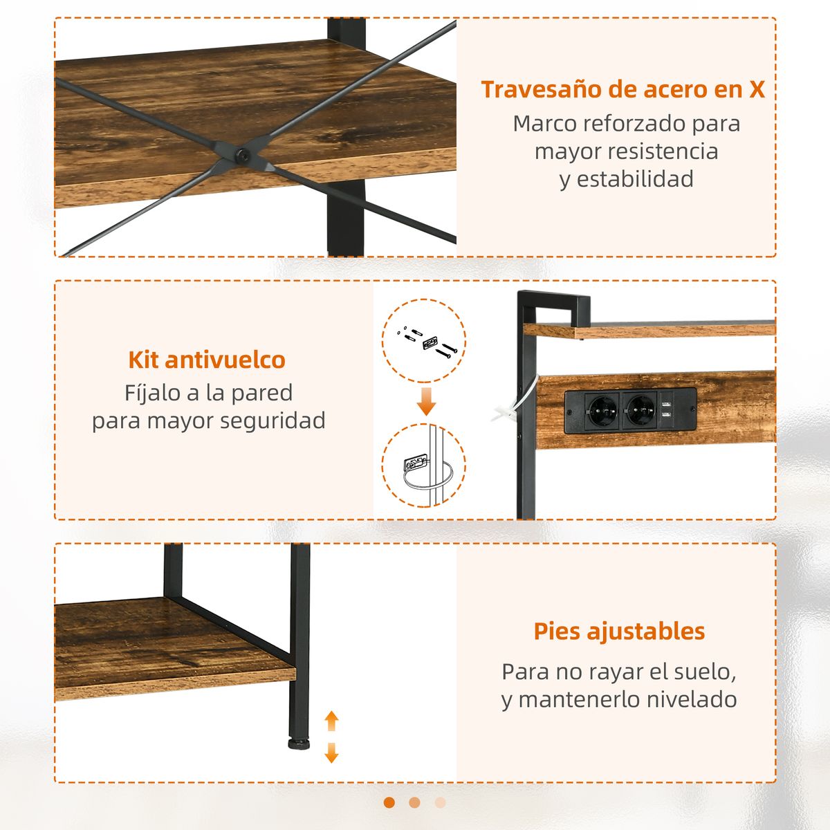 Mueble de cocina Eris Homcom con enchufe y USB roble/negro 130x90x42 cm 7