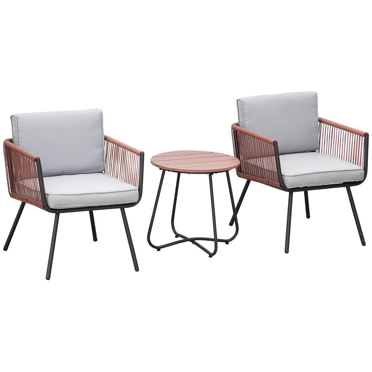 Conjunto de jardín Palawan Outsunny 2 sillones + 1 mesa marrón/gris 2