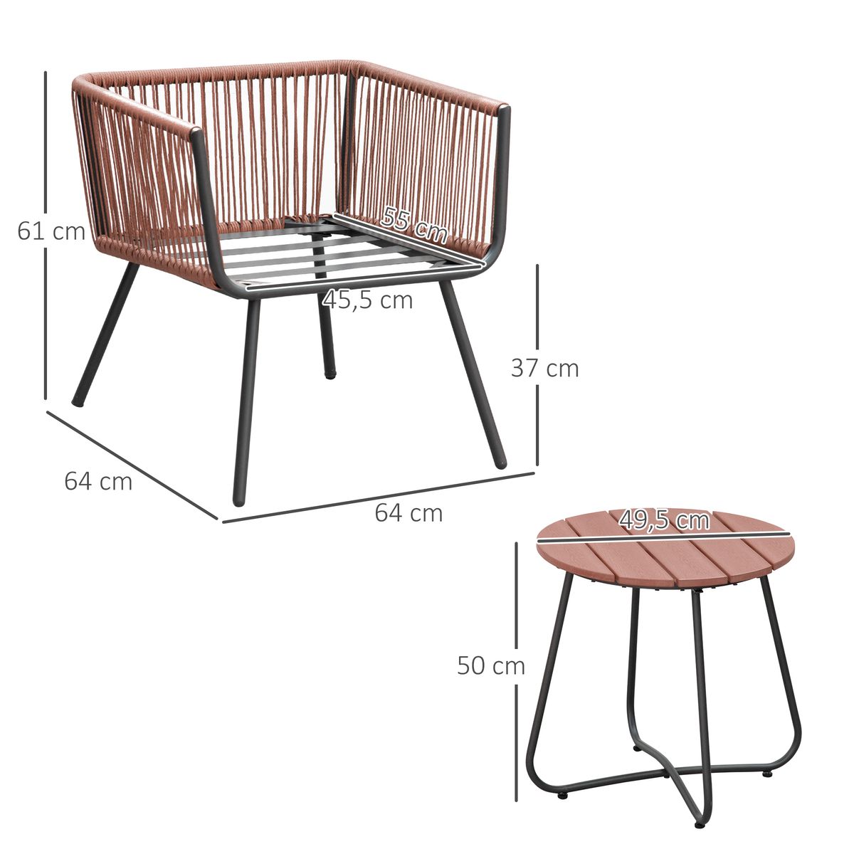 Conjunto de jardín Palawan Outsunny 2 sillones + 1 mesa marrón/gris 3