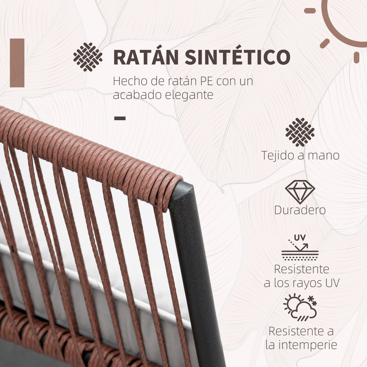 Conjunto de jardín Palawan Outsunny 2 sillones + 1 mesa marrón/gris 4