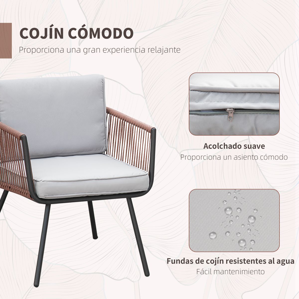 Conjunto de jardín Palawan Outsunny 2 sillones + 1 mesa marrón/gris 5