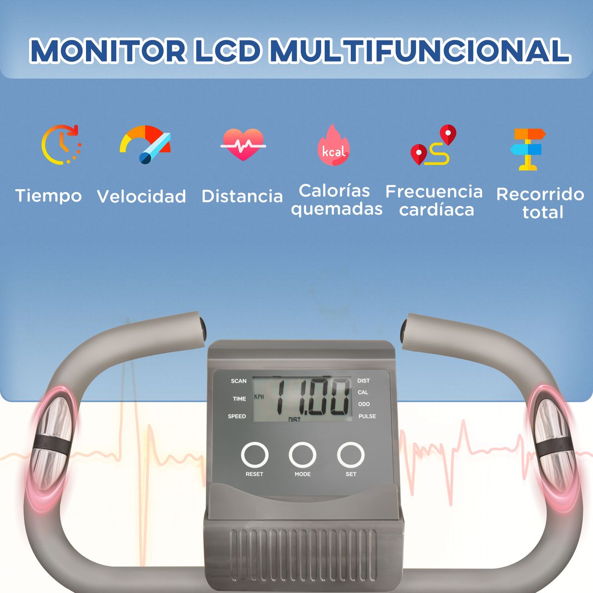 Bicicleta estática Ness Homcom plegable pantalla LCD gris 115x97x51 cm manillar