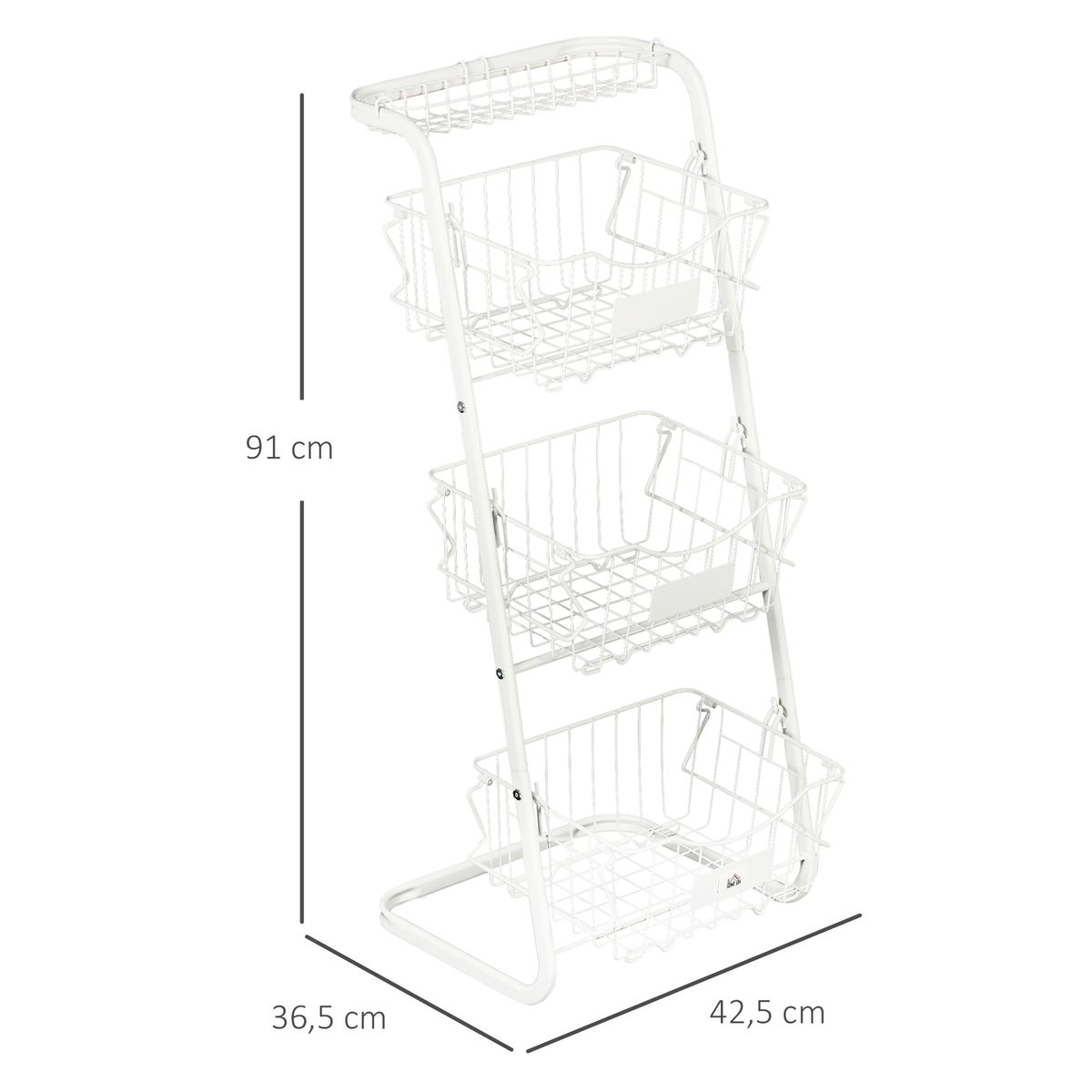 Cesta de frutas y verduras Homcom 3 niveles blanco 91x42,5x36,5 cm 3