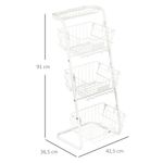 Cesta de frutas y verduras Homcom 3 niveles blanco 91x42,5x36,5 cm 3