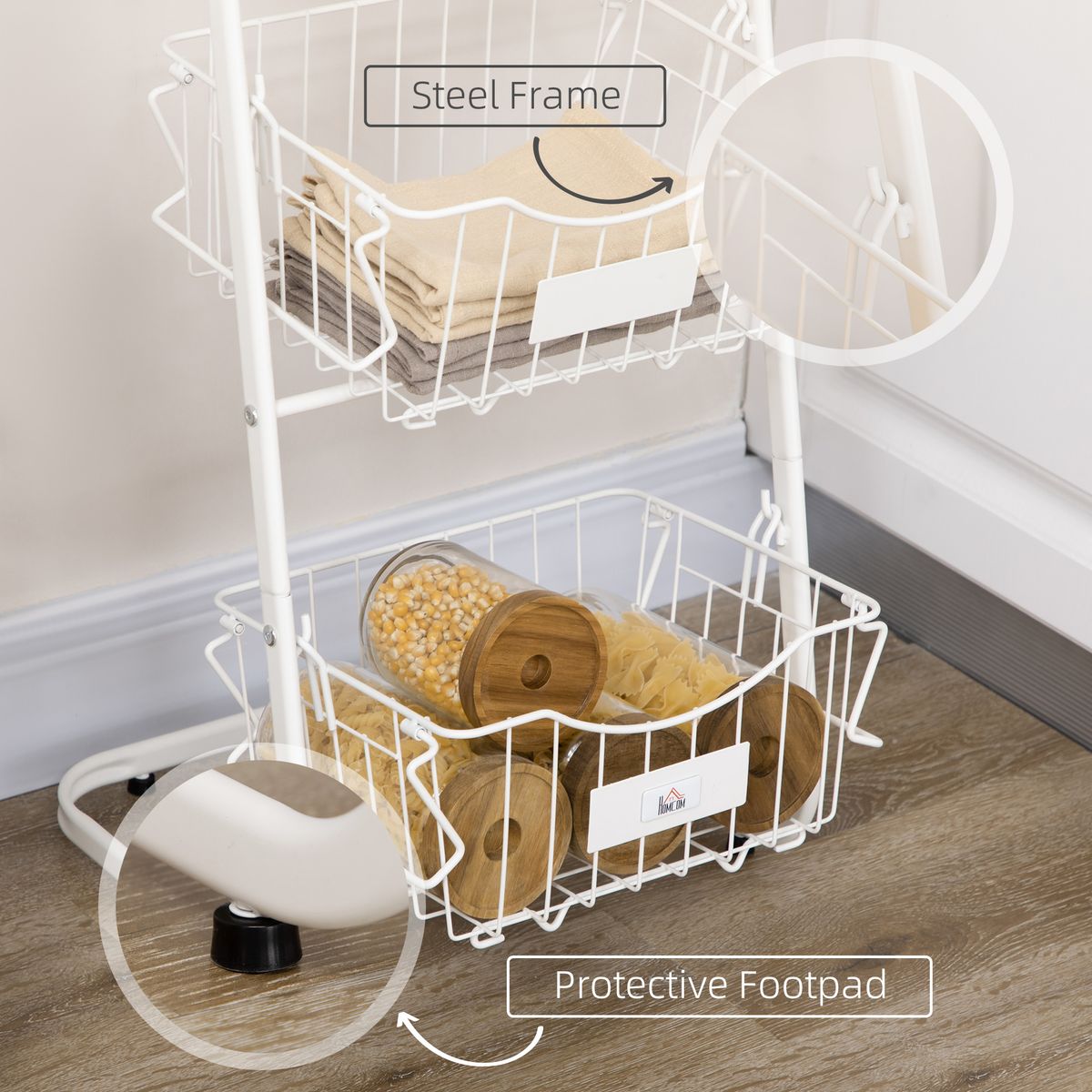 Cesta de frutas y verduras Homcom 3 niveles blanco 91x42,5x36,5 cm 6