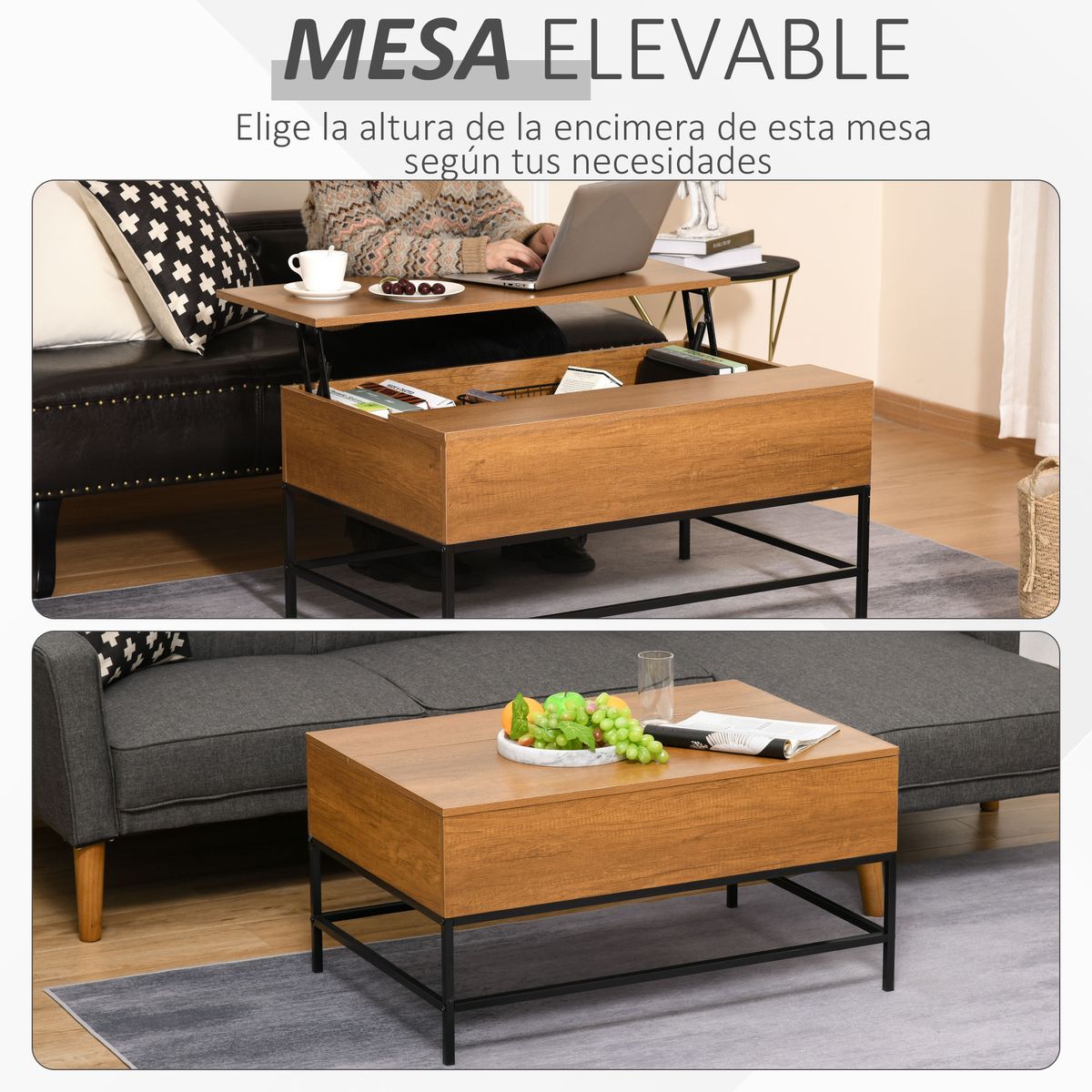 Mesa elevable Move Homcom marrón 45,5x90x60,5 cm web