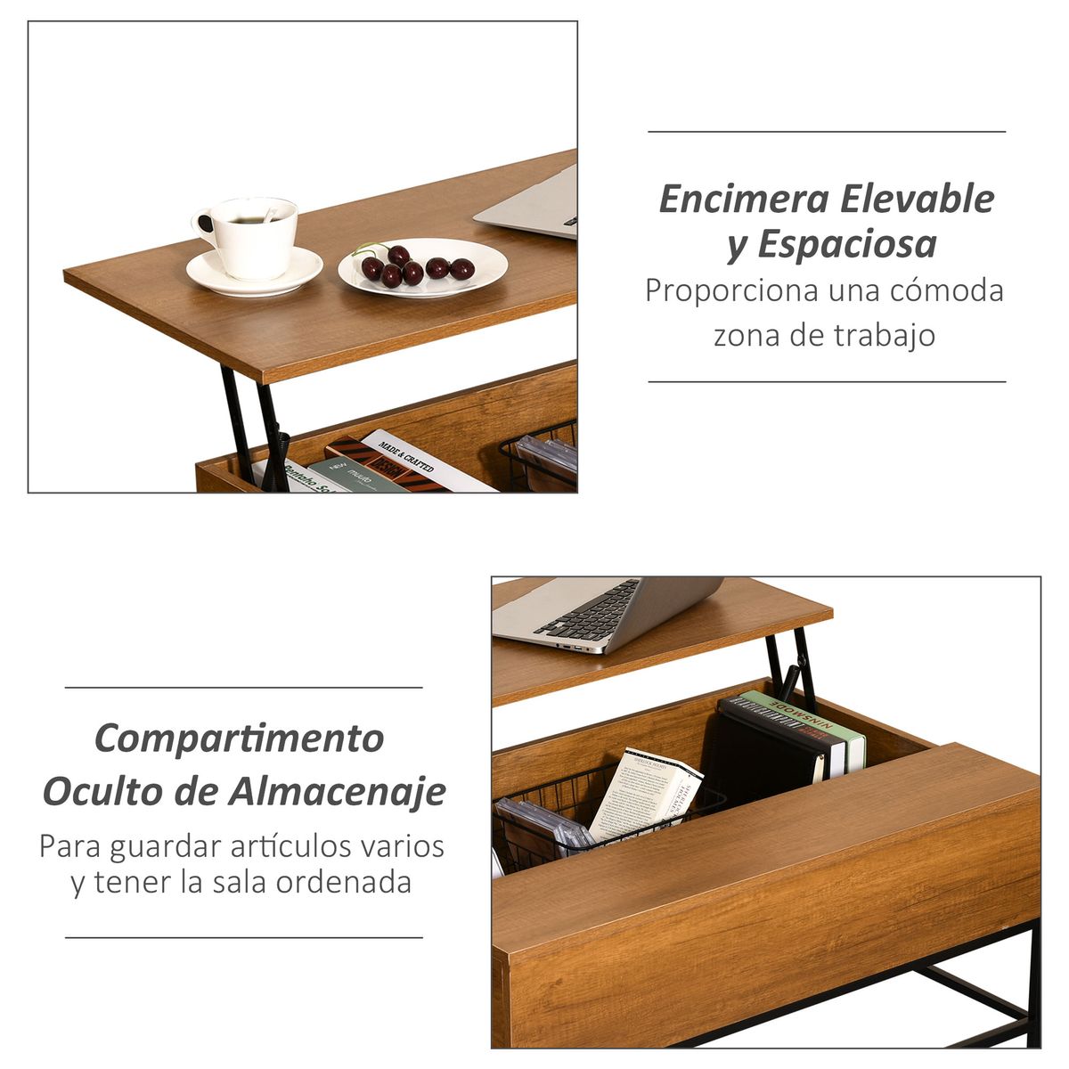 Mesa elevable Move Homcom marrón 45,5x90x60,5 cm detalles