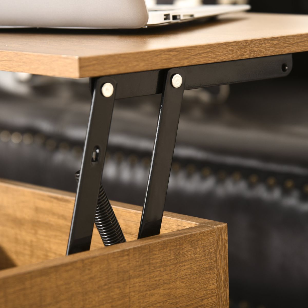 Mesa elevable Move Homcom marrón 45,5x90x60,5 cm detalles bisagras