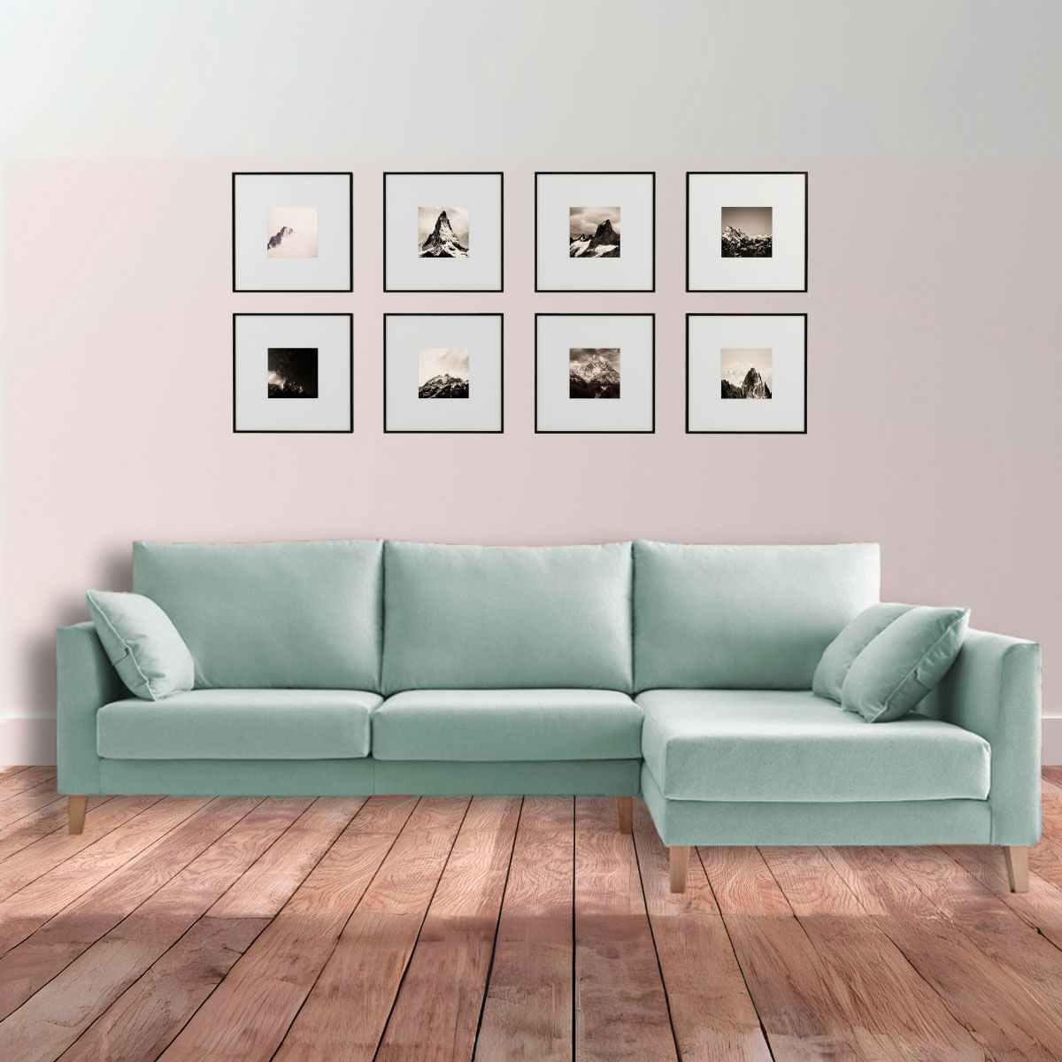 Sofá chaiselongue Django 3 plazas frente derecho verde 283 cm