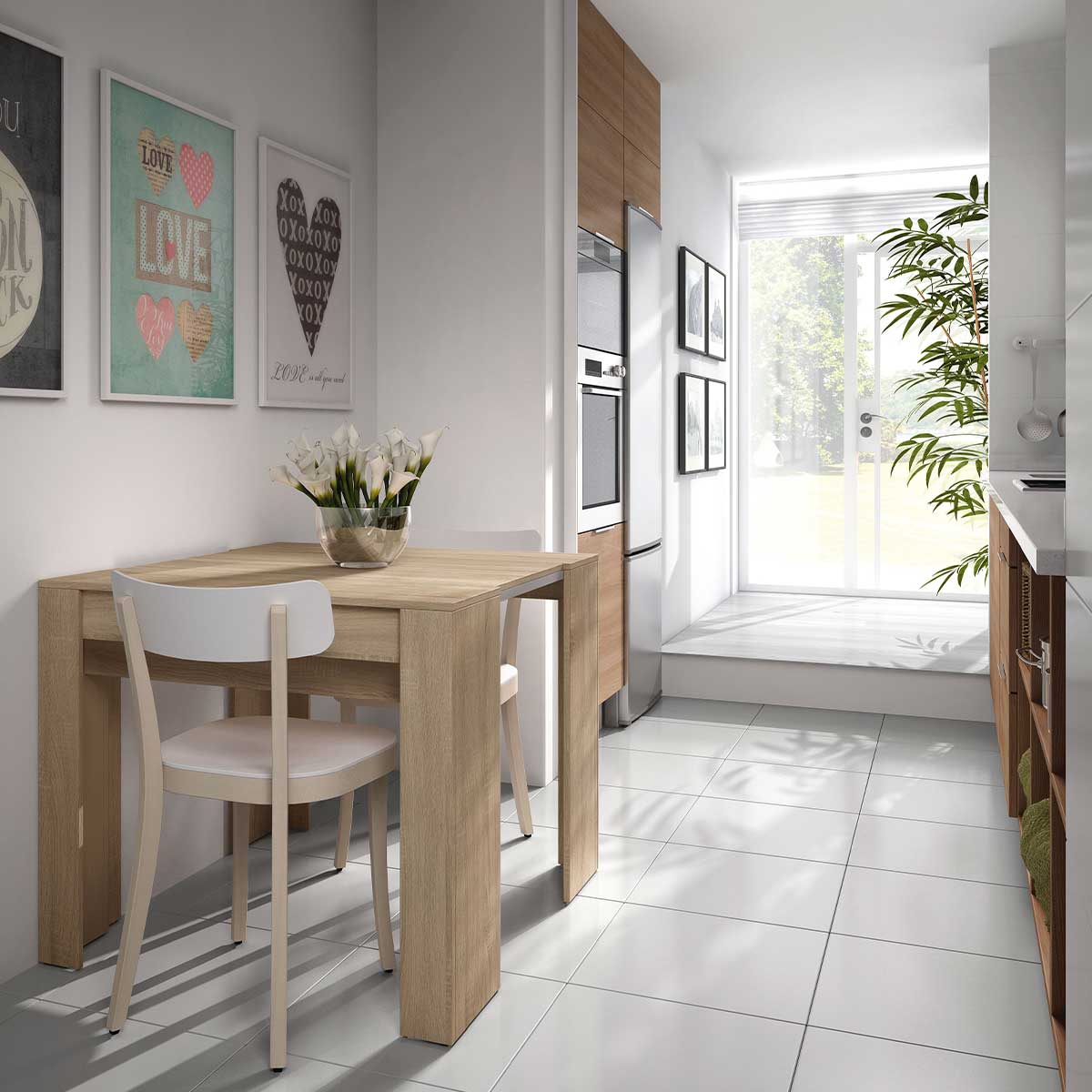 Mesa de comedor Malvin 5 posiciones roble 78x51-237x90 cm 2
