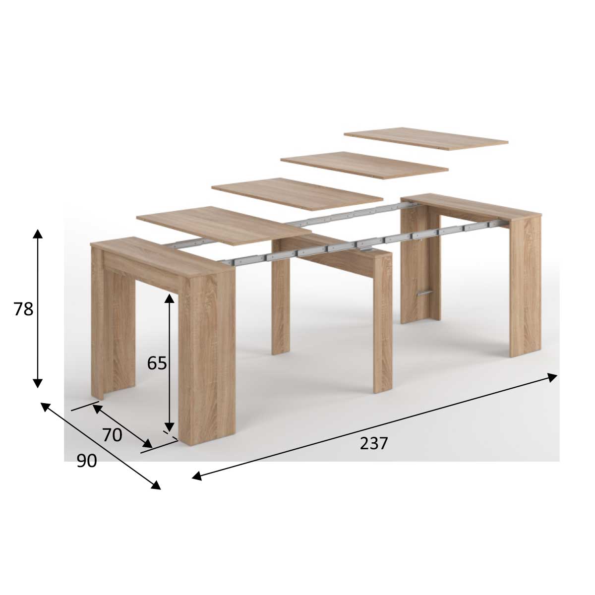 Mesa de comedor Malvin 5 posiciones roble 78x51-237x90 cm medidas