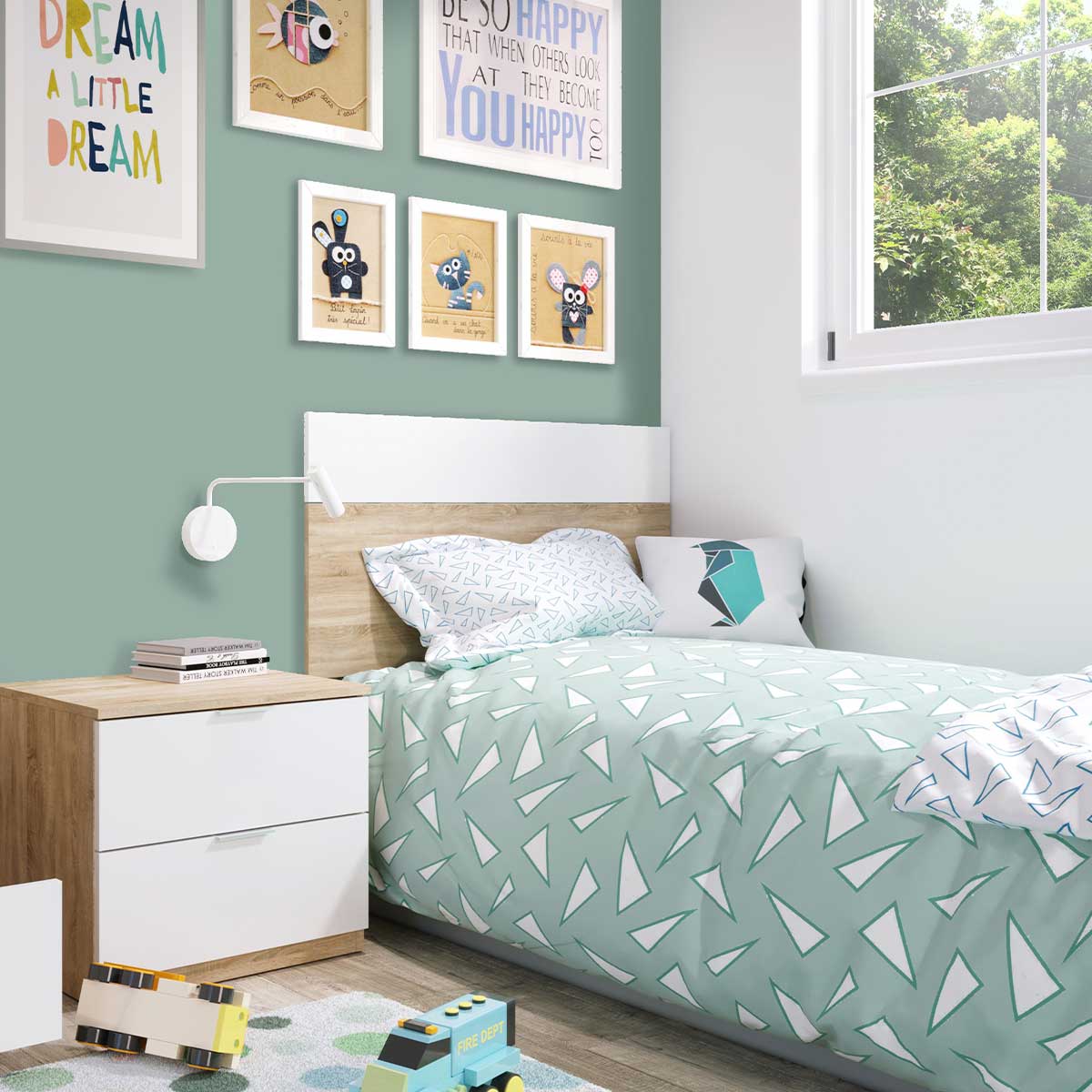 Conjunto de dormitorio Luca cabezal + 1 mesita de noche natural/blanco artik 6