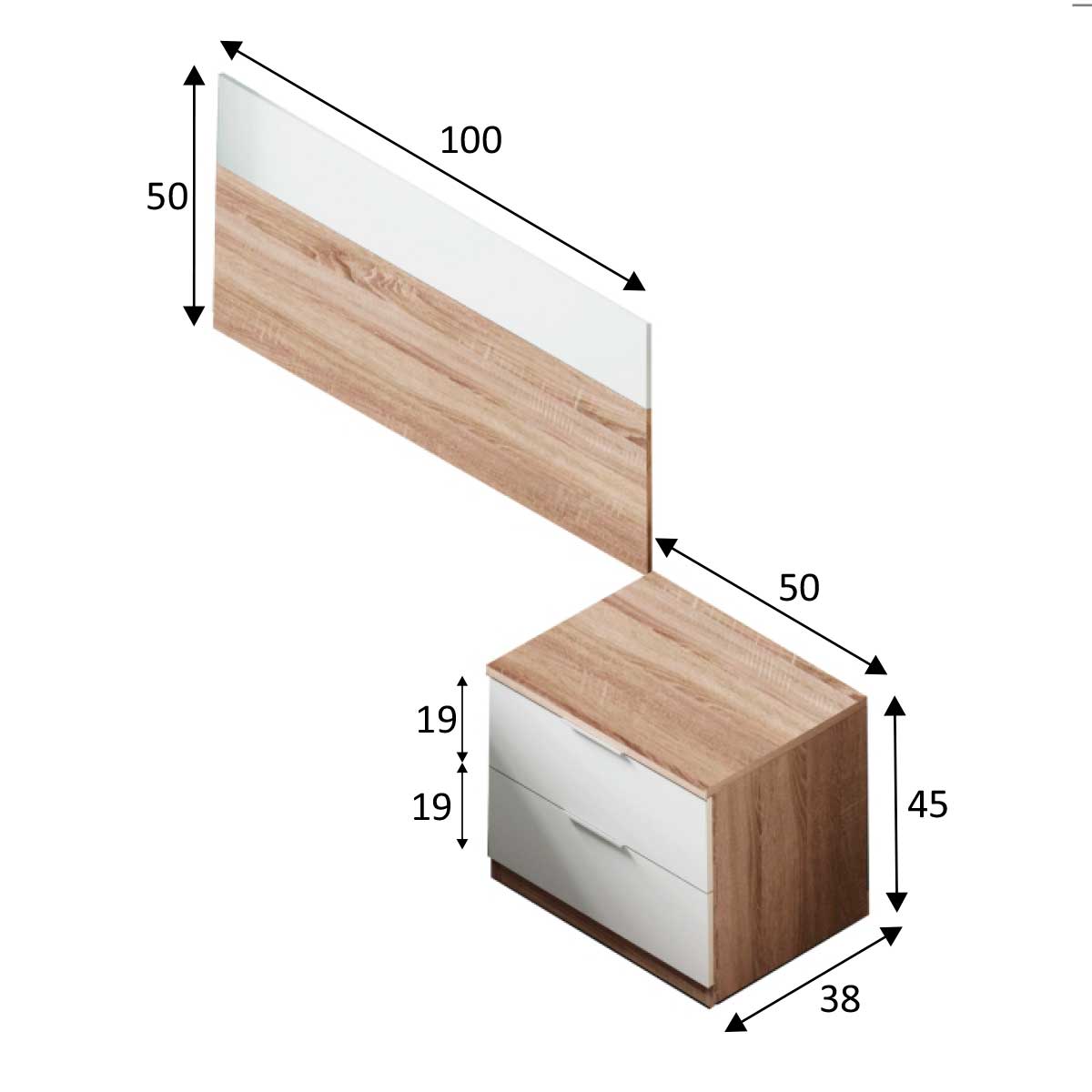 Conjunto de dormitorio Luca cabezal + 1 mesita de noche natural/blanco artik medidas