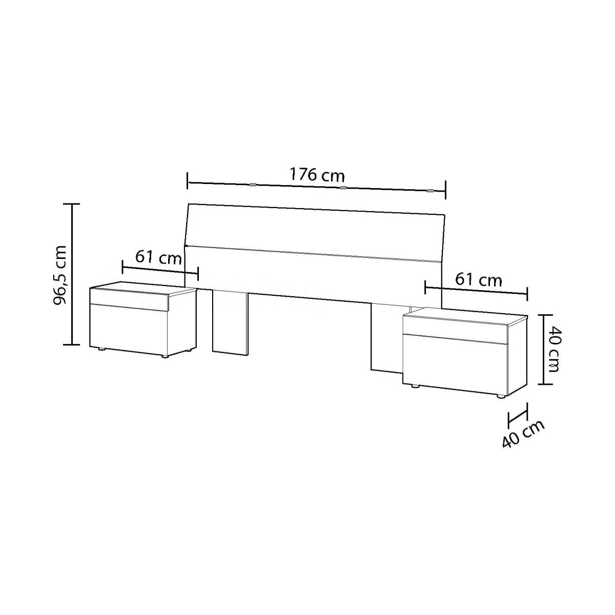 Conjunto de dormitorio Tekkan cabezal + 2 mesitas blanco Artik/cemento medidas