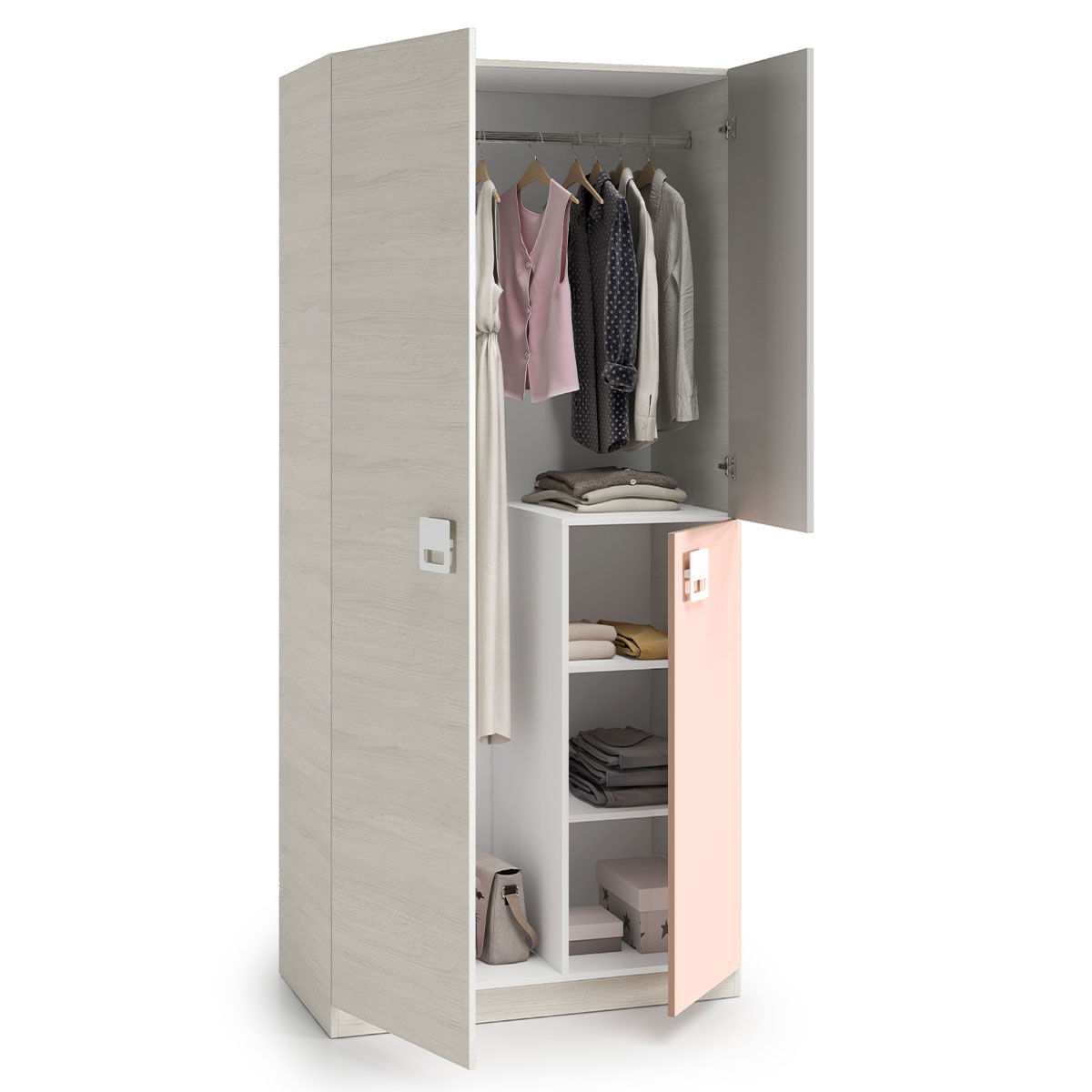 Armario Nube 3 puertas abatibles blanco/rosa/gris 200x90x52 cm 3