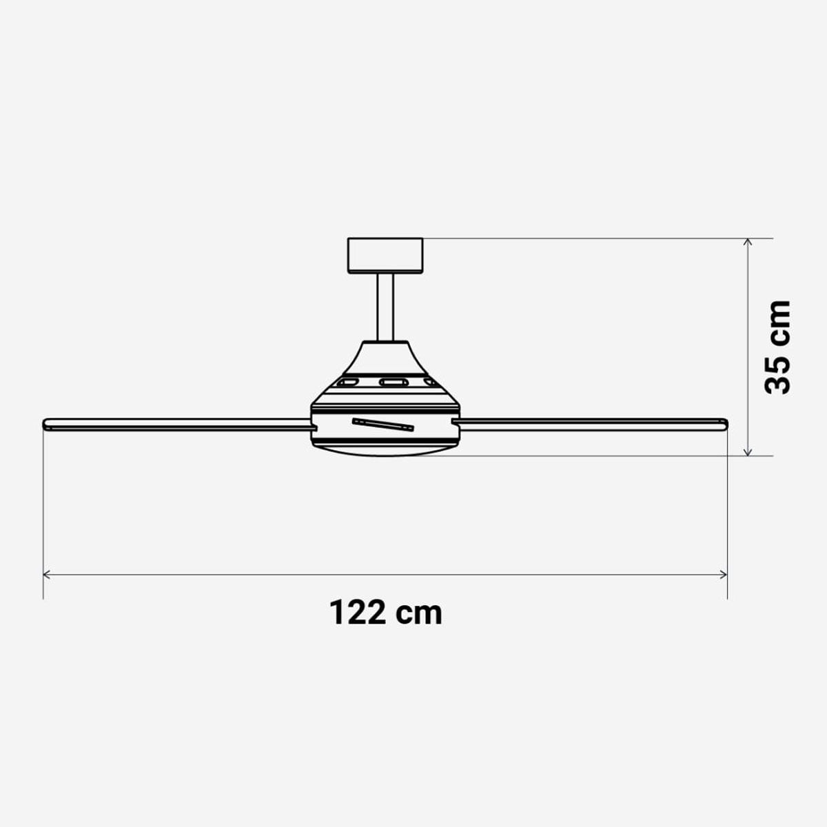 Ventilador de techo Poniente 6048W Universal Blue 55W 4 aspas blanco Ø122 cm medidas