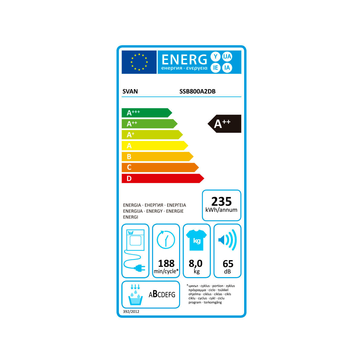 Secadora con bomba de calor Svan SSB800A2DB 8kg 15 programas A++ blanco 84,8 cm eficiencia-energetica