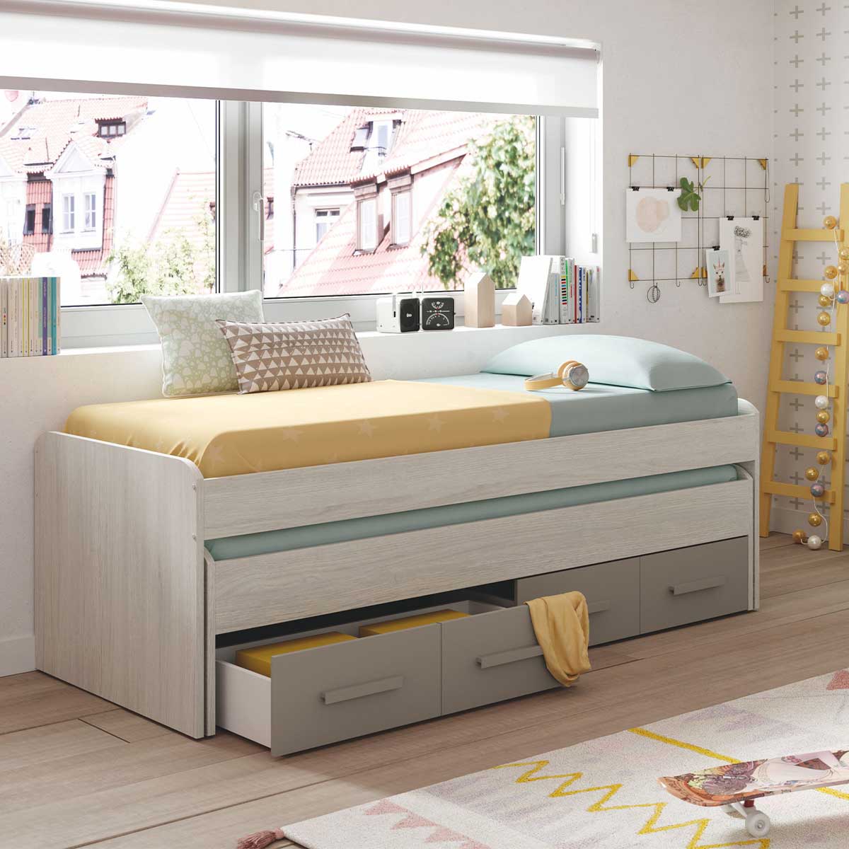 Cama doble Ares Plus 2 camas + 2 cajones gris 69x198x96 cm 4