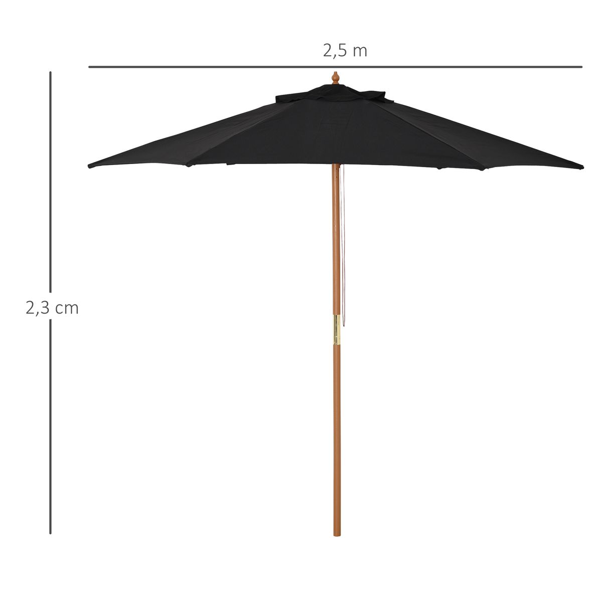 Sombrilla de jardín Outsunny apertura con cuerda negro Ø250x230 cm 3