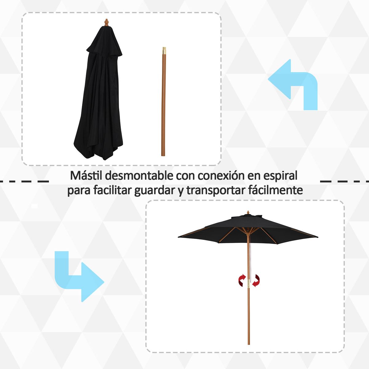 Sombrilla de jardín Outsunny apertura con cuerda negro Ø250x230 cm 4