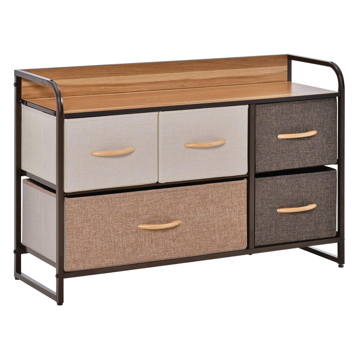 Cómoda Mehi Homcom 5 cajones de tela plegables marrón/beige 58x87,5x29 cm fondo blanco