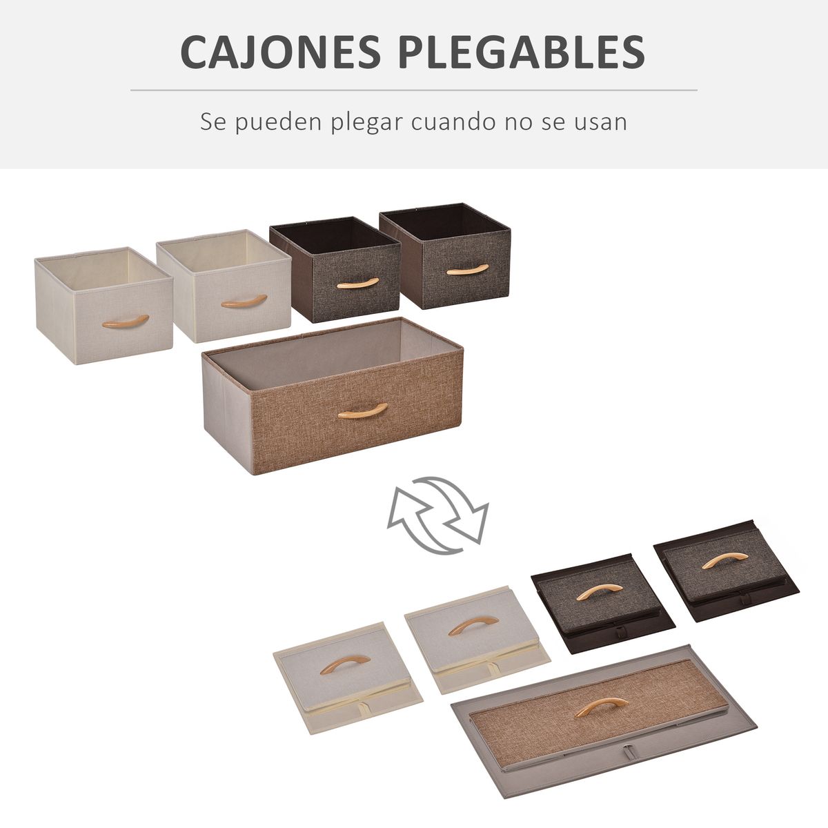 Cómoda Mehi Homcom 5 cajones de tela plegables marrón/beige 58x87,5x29 cm cajones plegables