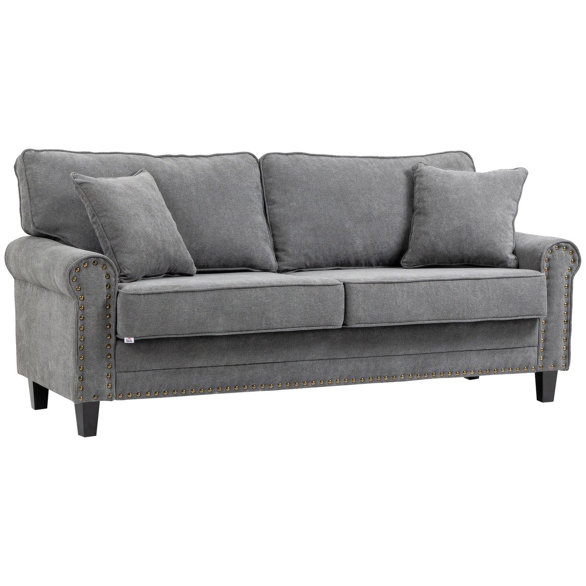 Sofá Viator Homcom 3 plazas tapizado con cojines gris 89x196x80,5 cm 2