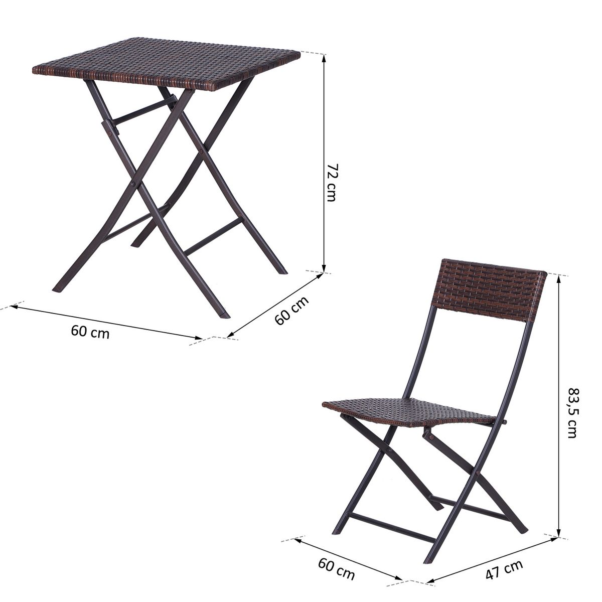 Conjunto de jardín Benissa mesa + 2 sillas ratán PU marrón 3