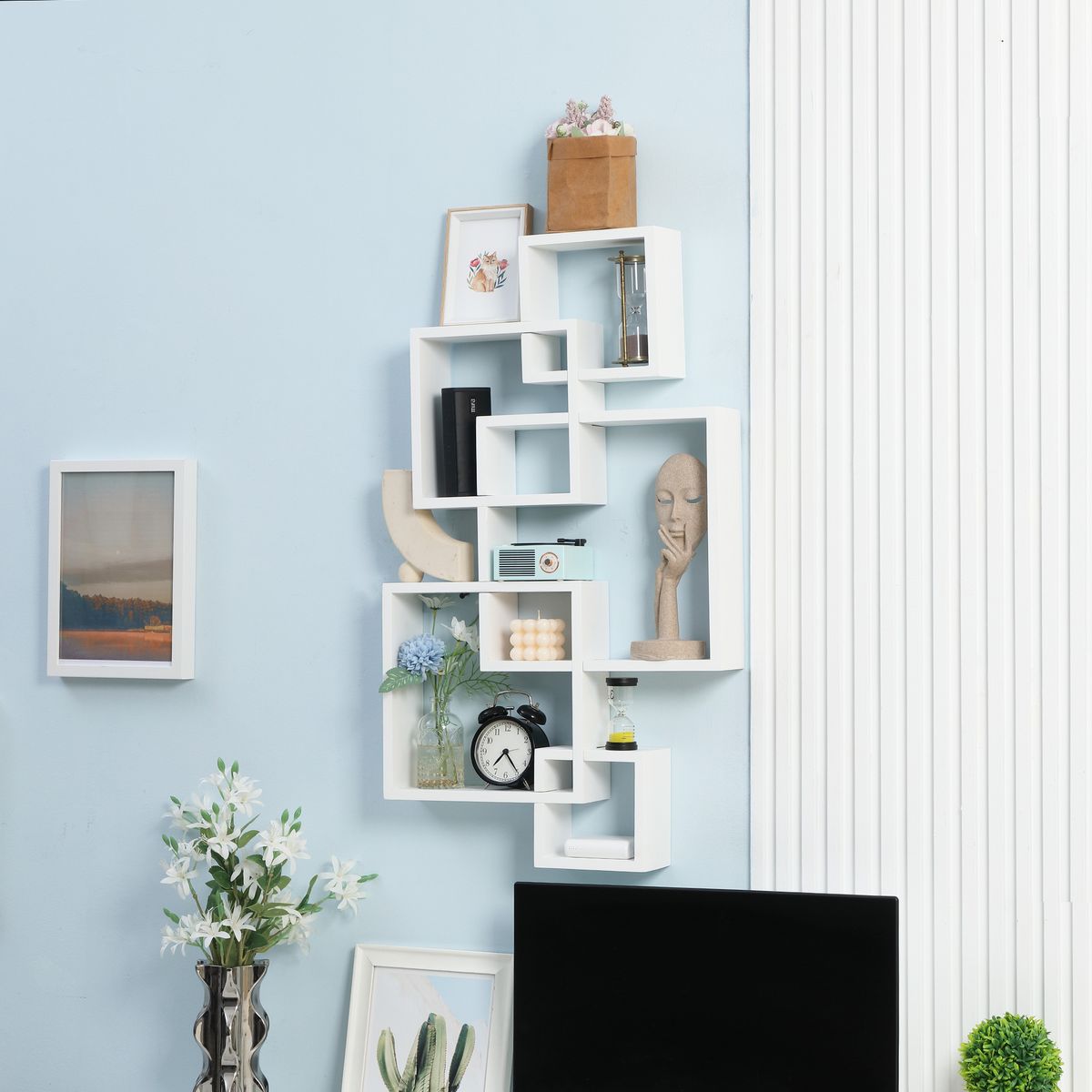 Estantería Nial Homcom 5 compartimentos asimétrica blanco 89x49,5x10,2 cm animada