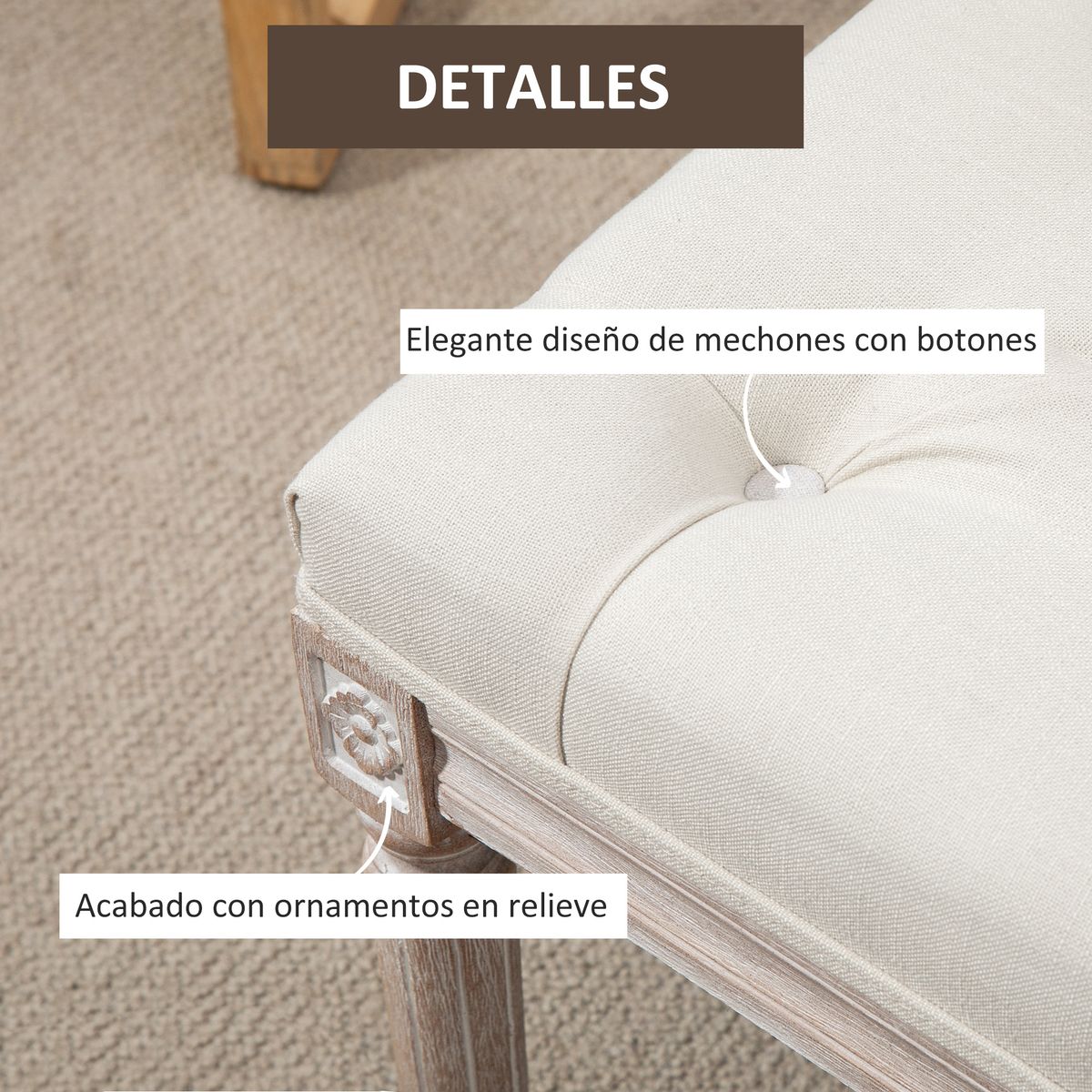 Butaca de dormitorio Queen Homcom tapizada estilo vintage beige 43x80x40 cm  4
