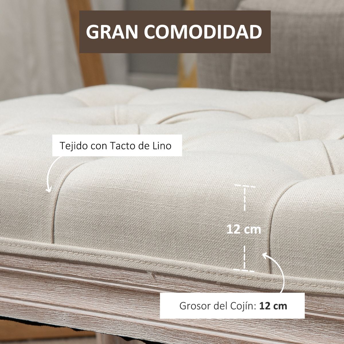 Butaca de dormitorio Queen Homcom tapizada estilo vintage beige 43x80x40 cm  5