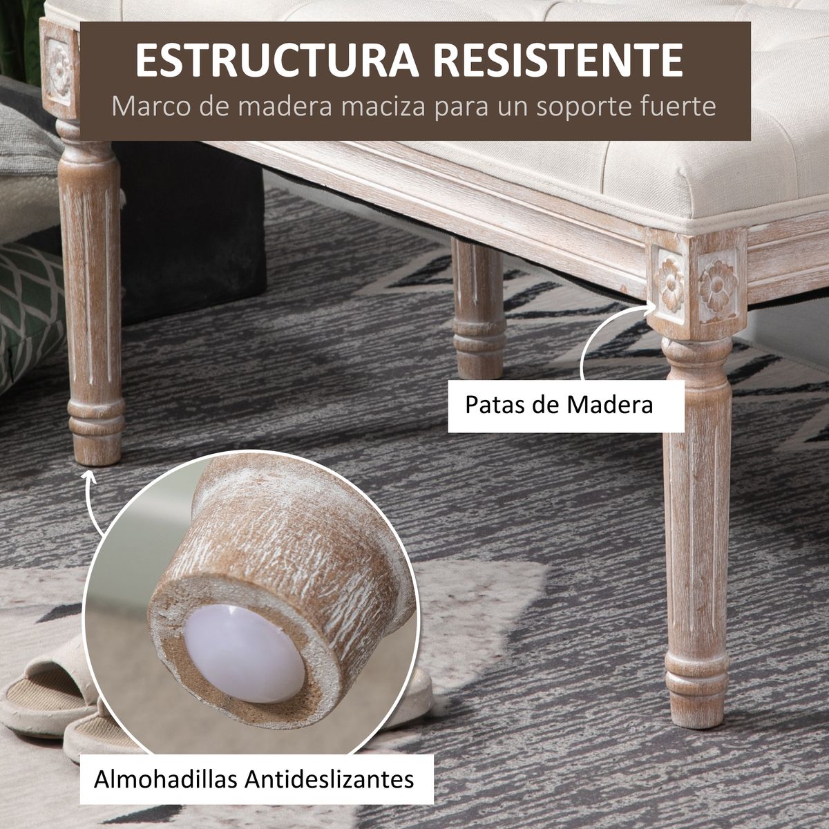 Butaca de dormitorio Queen Homcom tapizada estilo vintage beige 43x80x40 cm  6