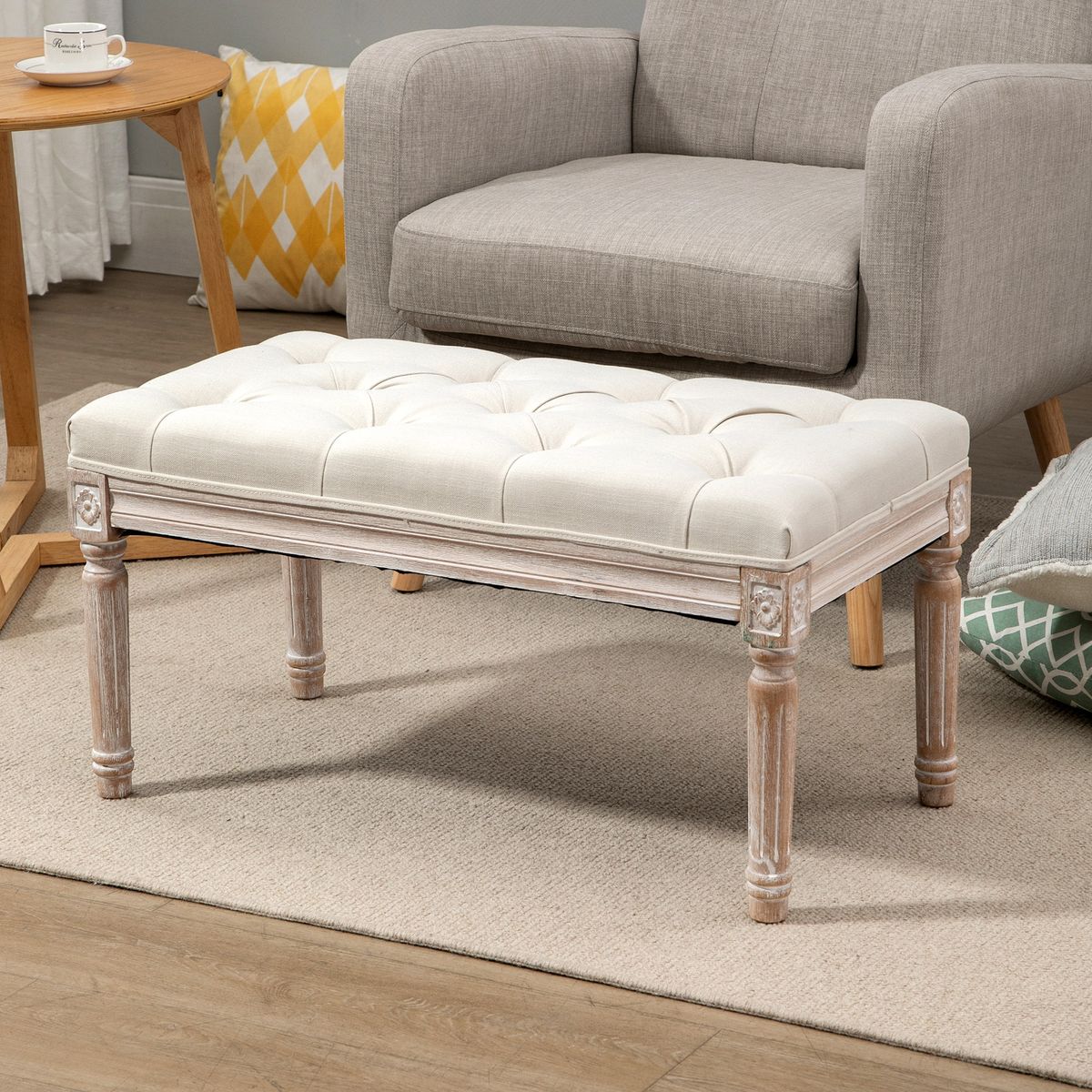 Butaca de dormitorio Queen Homcom tapizada estilo vintage beige 43x80x40 cm  7