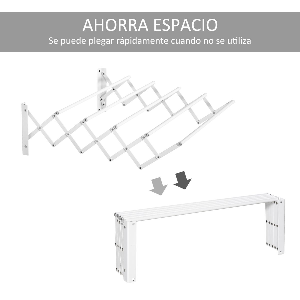 Tendedero de pared extensible Homcom 5 barras blanco 20x60x63,5 cm 4