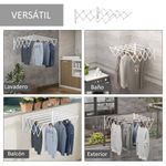 Tendedero de pared extensible Homcom 5 barras blanco 20x60x63,5 cm 6