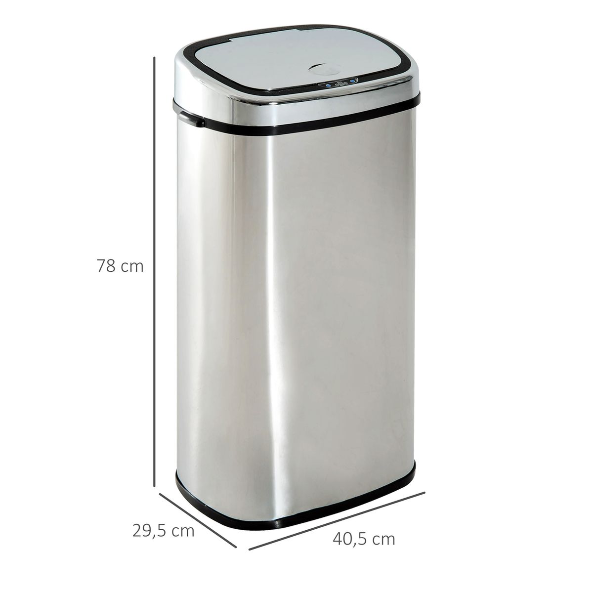 Cubo de basura Kasai Homcom 68L sensor de apertura acero inox 78x40,5x29,5 cm medidas