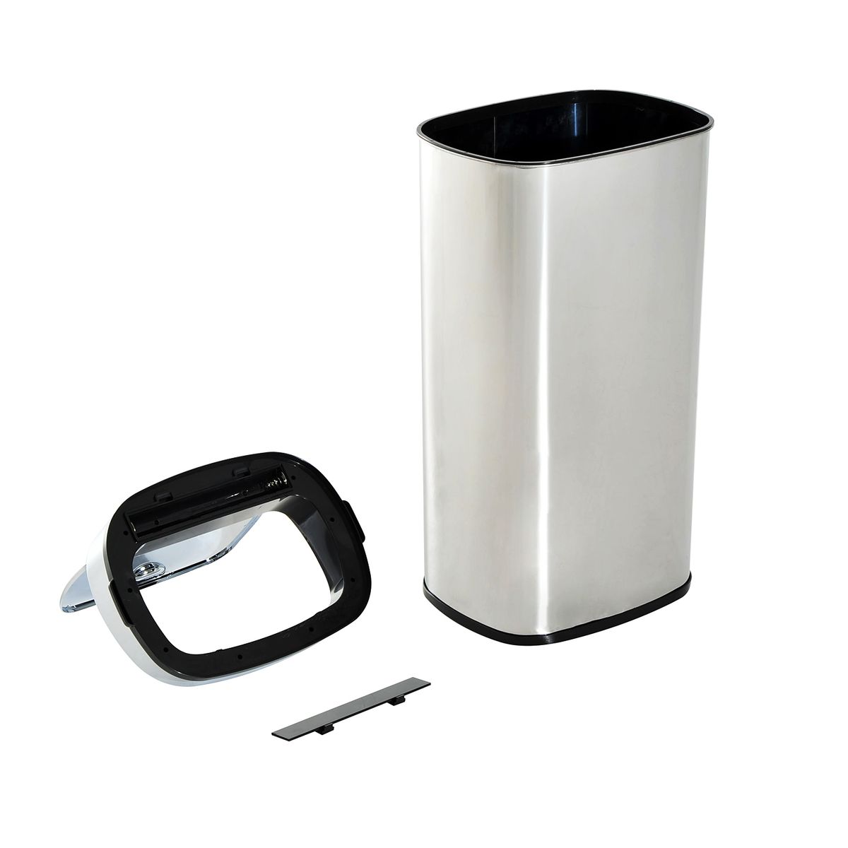 Cubo de basura Kasai Homcom 68L sensor de apertura acero inox 78x40,5x29,5 cm desmontado
