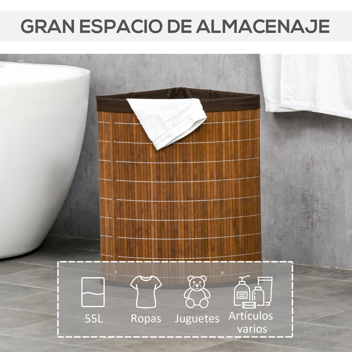 Cesto para ropa sucia Homcom 55L con tapa marrón 57x38x38 cm web